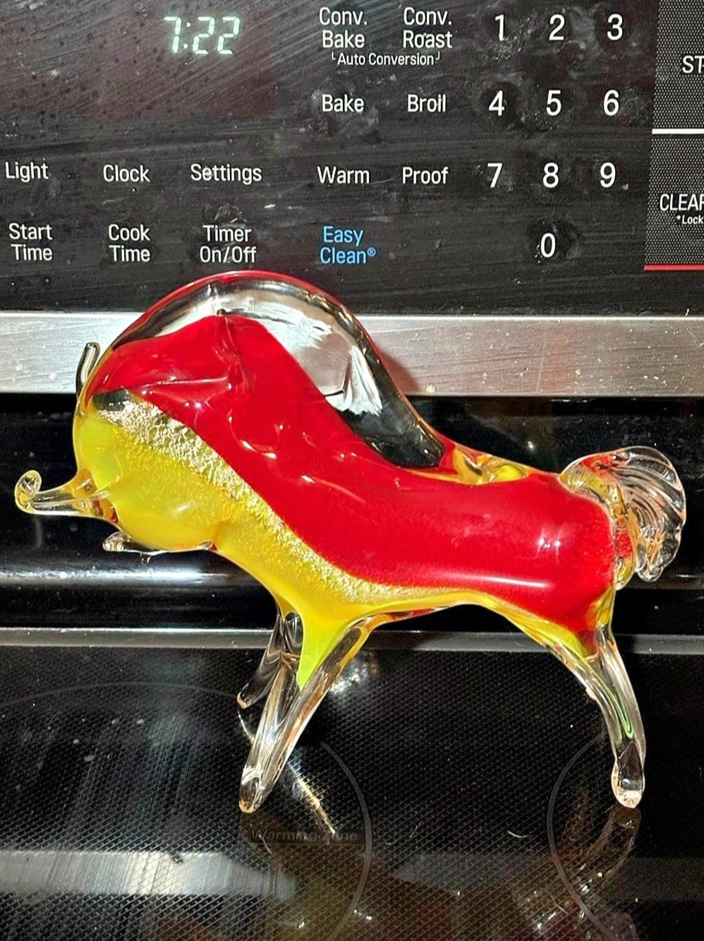 Handcrafted Murano Glass Bull Sculpture in Red & Yellow